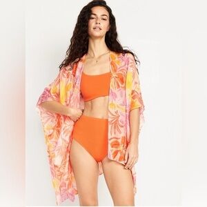 Old Navy L/XL Lightweight Duster Kimono Lotus Flower NWT